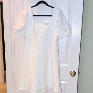 RIHOAS White Textured Mini Dress with Puff Sleeves